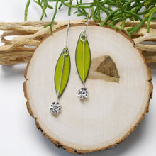 Load image into Gallery viewer, Beautiful chartreuse green enamel glass and sterling silver earrings
