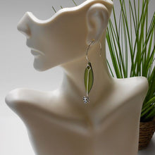 Load image into Gallery viewer, Unique sterling silver flower and enamel glass leaf earrings 
